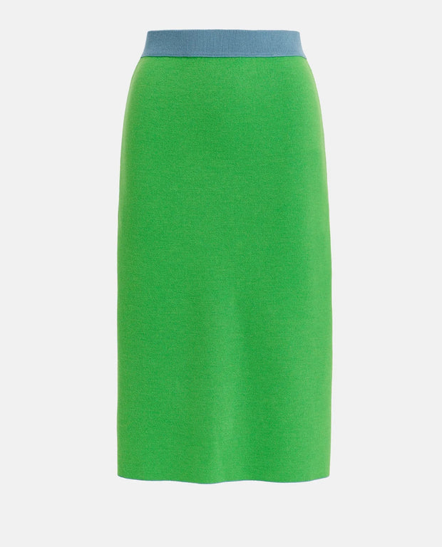 ESSENTIEL ANTWERP BLUE KNITTED SKIRT WITH GREEN PIPING