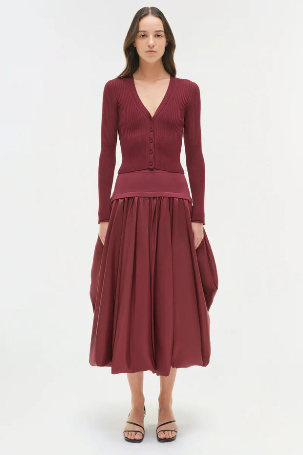 SIMKHAI CORINN TAFFETA KNIT MIDI SKIRT