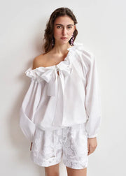 ESSENTIEL ANTWERP COTTON RUFFLE TOP WHITE