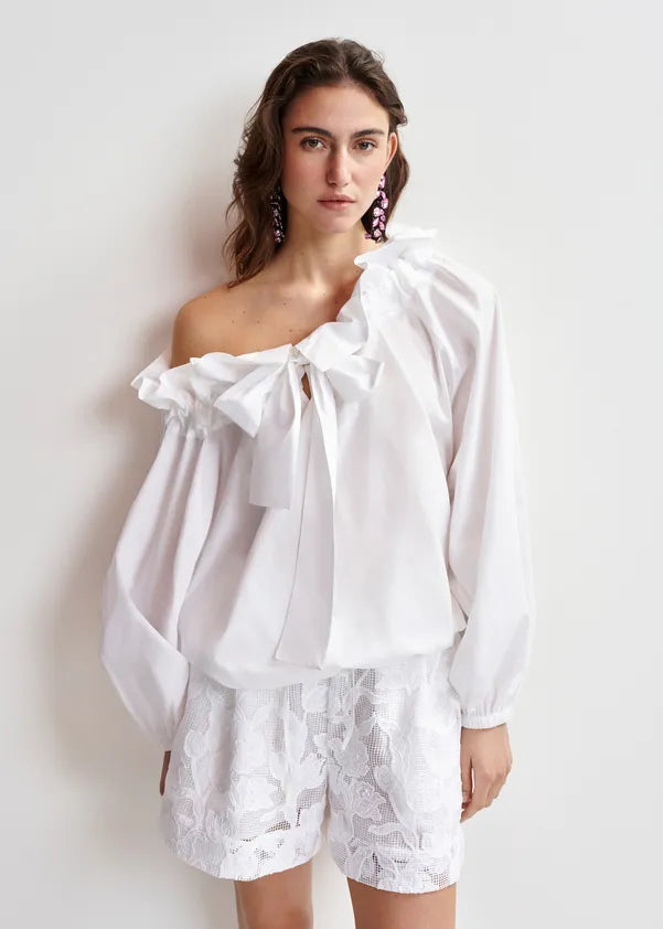 ESSENTIEL ANTWERP COTTON RUFFLE TOP WHITE