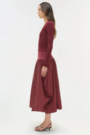 SIMKHAI CORINN TAFFETA KNIT MIDI SKIRT