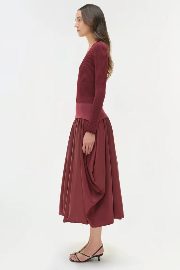SIMKHAI CORINN TAFFETA KNIT MIDI SKIRT