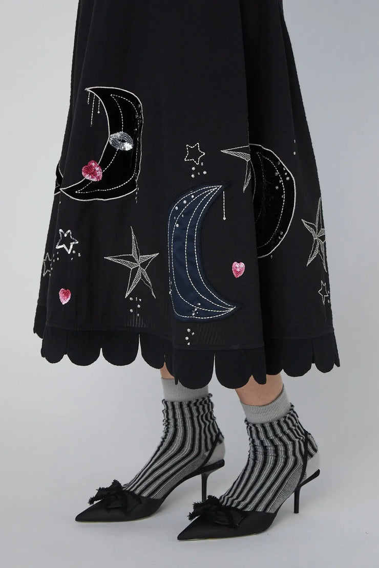 STELLA NOVA MOON AND STAR EMBROIDERED MIDI DRESS