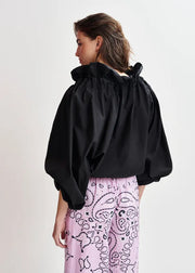 ESSENTIEL ANTWERP COTTON RUFFLE TOP BLACK