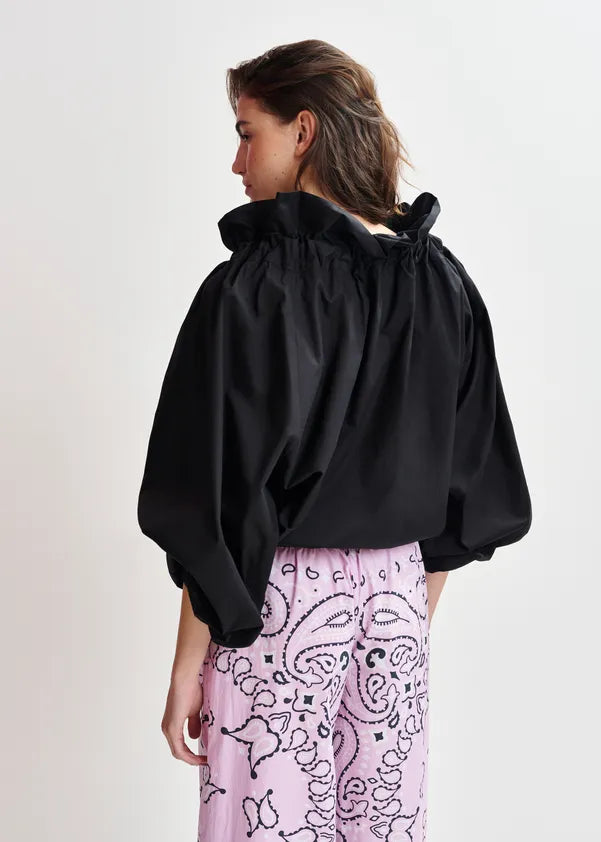 ESSENTIEL ANTWERP COTTON RUFFLE TOP BLACK
