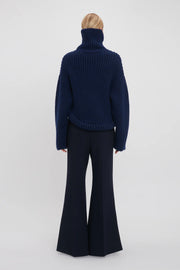 VICTORIA BECKHAM HIGH NECK KNIT JUMPER - INK BLUE