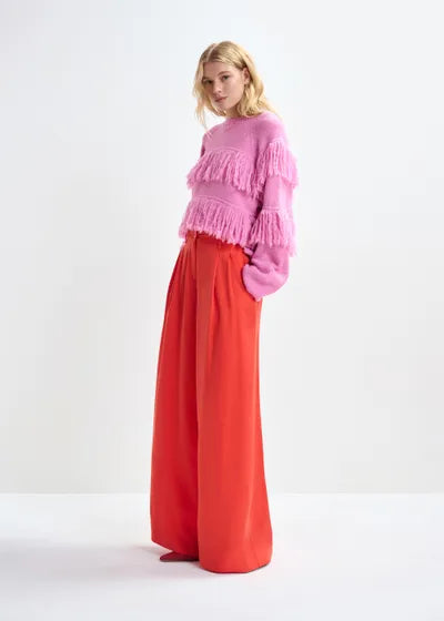 ESSENTIEL ANTWERP PINK SWEATER WITH FRINGE DETAIL