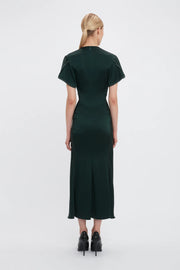 VICTORIA BECKHAM GATHERED MIDI DRESS - SEAWEED