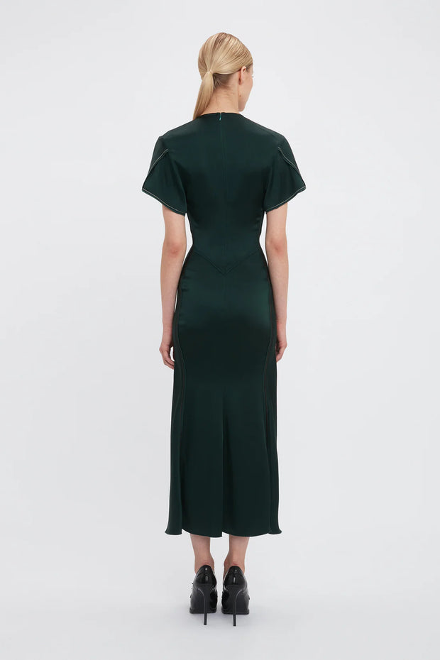 VICTORIA BECKHAM GATHERED MIDI DRESS - SEAWEED