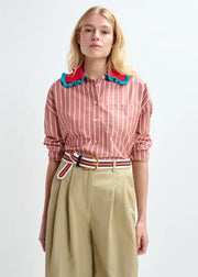 ESSENTIEL ANTWERP STRIPPED SHIRT WITH CROCHET RUFFLED COLLAR