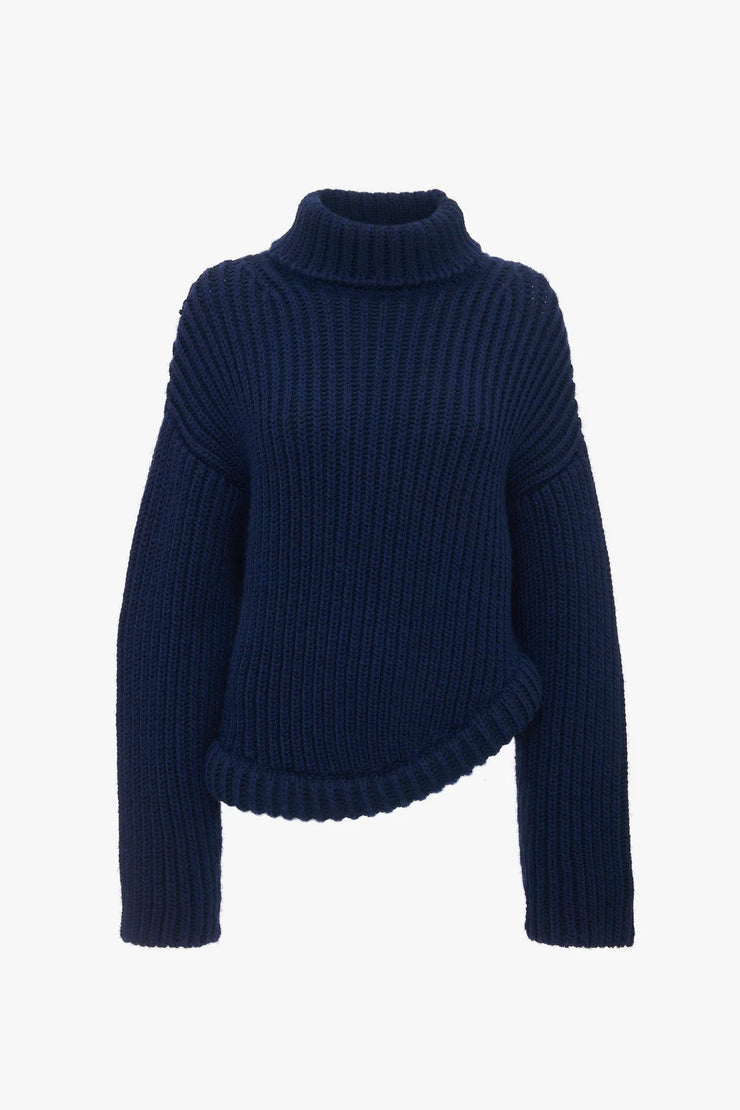 VICTORIA BECKHAM HIGH NECK KNIT JUMPER - INK BLUE