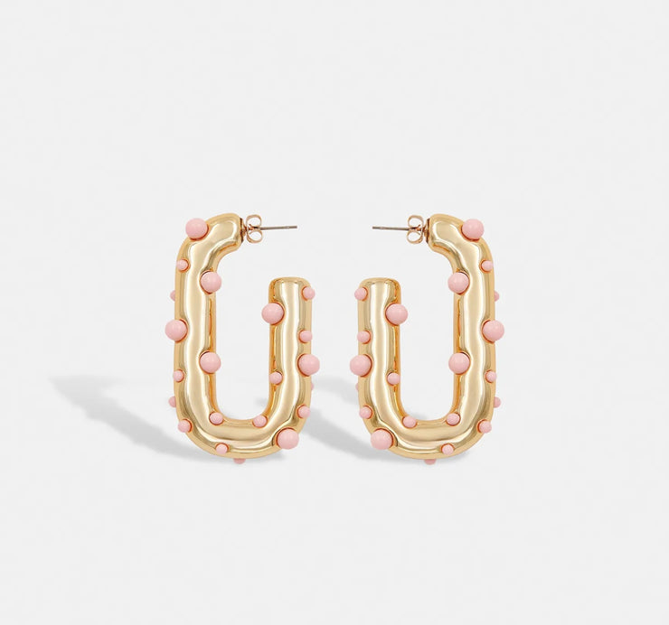 ESSENTIEL ANTWERP GOLD-TONE AND LIGHT PINK CHUNKY HOOP EARRINGS