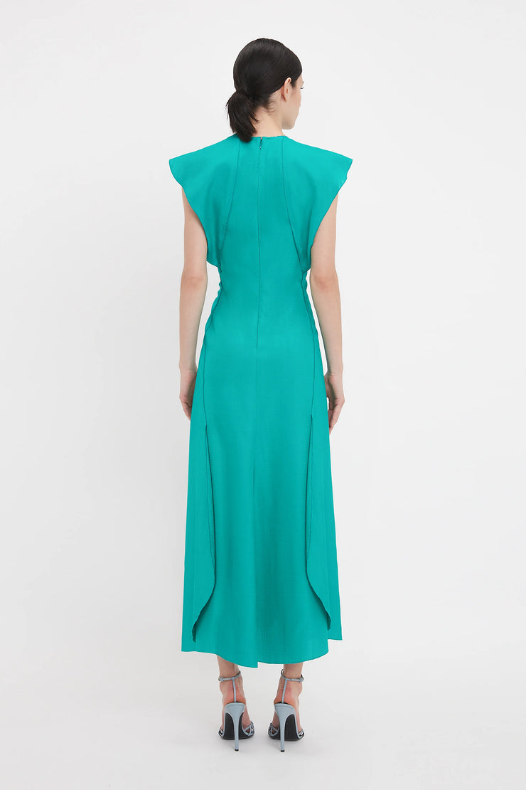 VICTORIA BECKHAM CAP SLEEVE DRESS IN PEACOCK