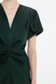 VICTORIA BECKHAM GATHERED MIDI DRESS - SEAWEED