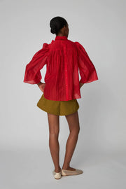 STELLA NOVA POINTELLE HIGH NECK BOW BLOUSE - FLAME RED