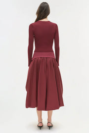 SIMKHAI CORINN TAFFETA KNIT MIDI SKIRT
