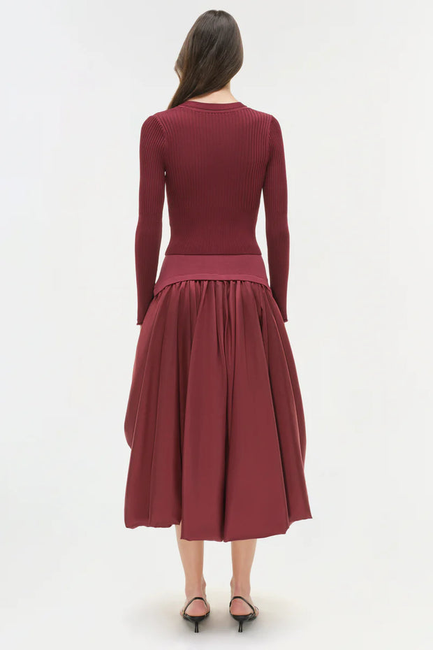 SIMKHAI CORINN TAFFETA KNIT MIDI SKIRT