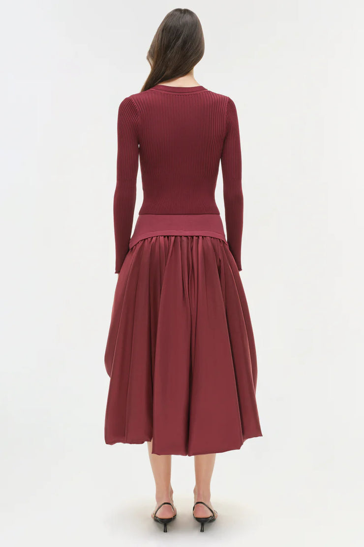 SIMKHAI CORINN TAFFETA KNIT MIDI SKIRT