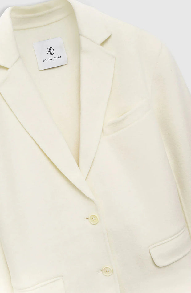 ANINE BING WHITE CASHMERE BLEND QUINN BLAZER