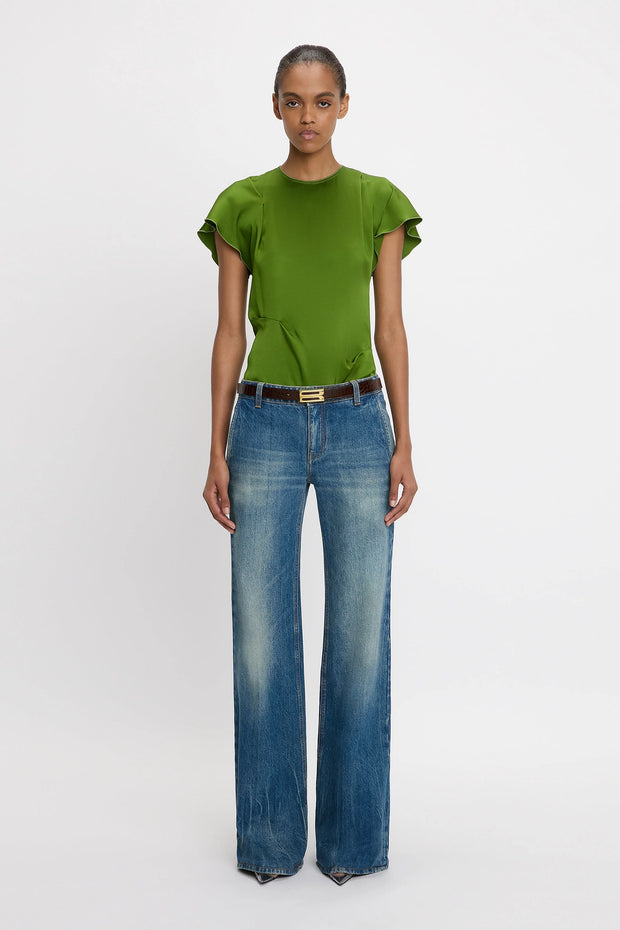 VICTORIA BECKHAM DRAPED PLEAT DETAIL TOP - ALGAE