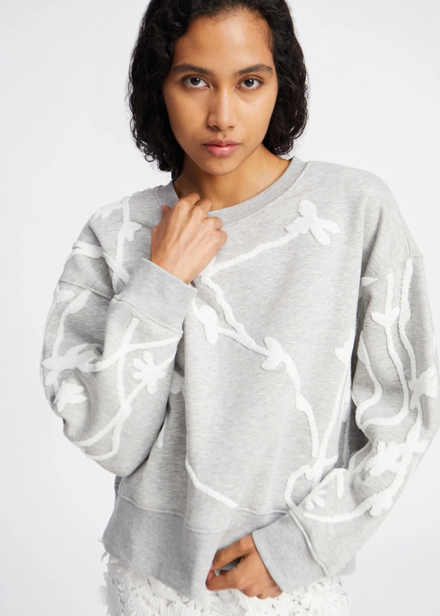 MUNTHE GREY SWEATSHIRT WITH FLORAL DETAIL