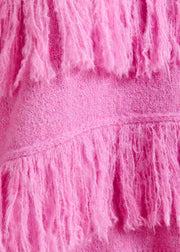 ESSENTIEL ANTWERP PINK SWEATER WITH FRINGE DETAIL