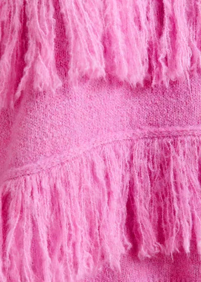 ESSENTIEL ANTWERP PINK SWEATER WITH FRINGE DETAIL