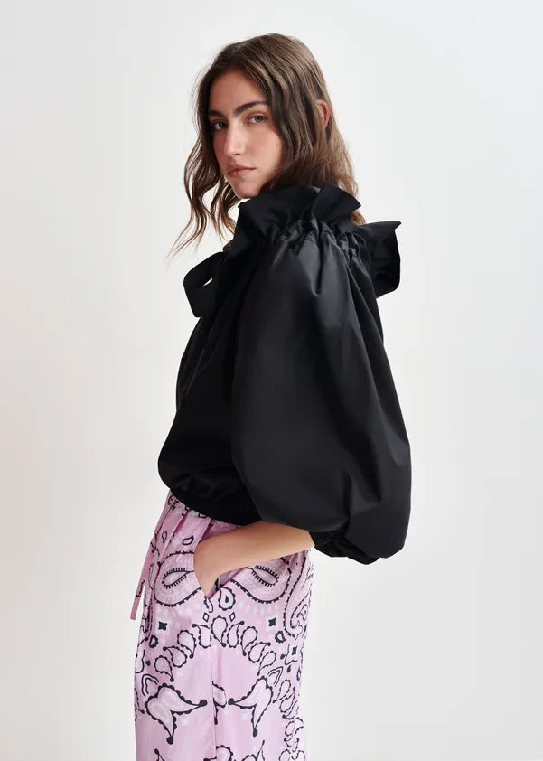 ESSENTIEL ANTWERP COTTON RUFFLE TOP BLACK
