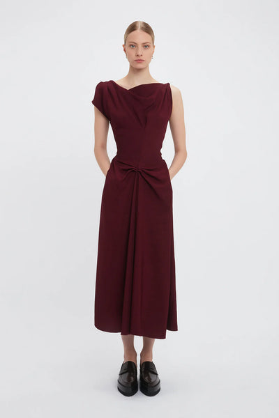 VICTORIA BECKHAM DECONSTRUCTED MIDI DRESS - PORT