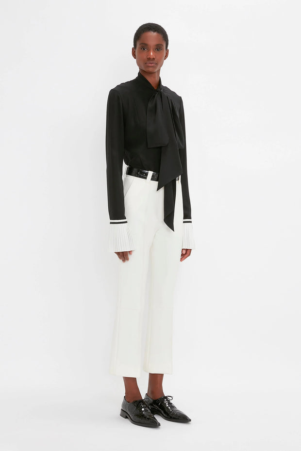 VICTORIA BECKHAM CROPPED KICK IVORY TROUSERS