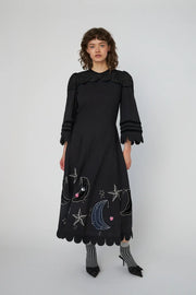 STELLA NOVA MOON AND STAR EMBROIDERED MIDI DRESS