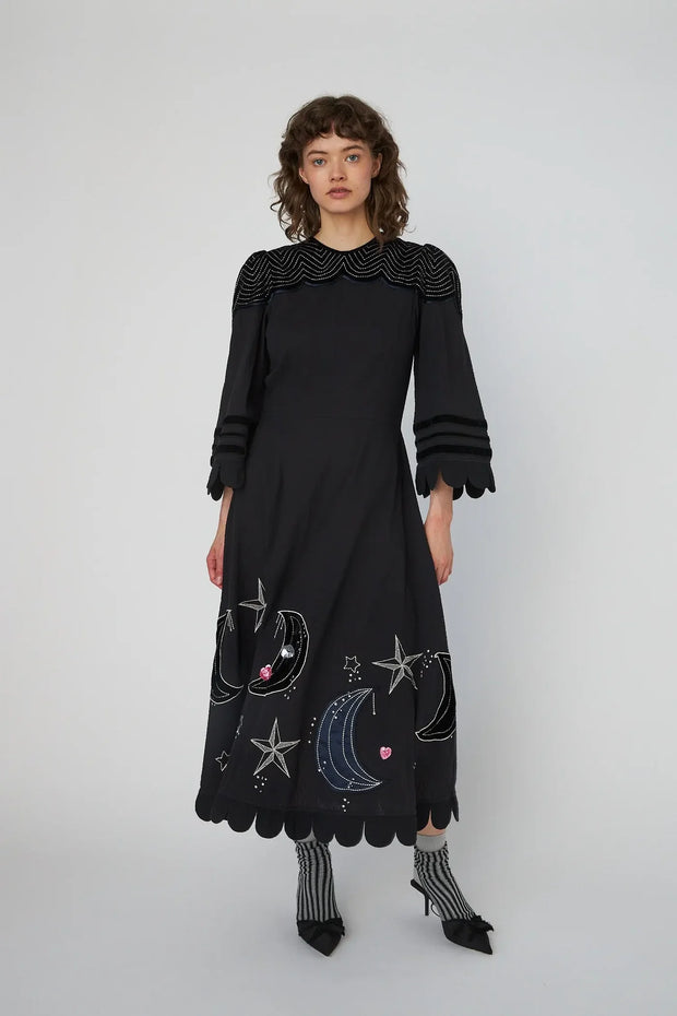 STELLA NOVA MOON AND STAR EMBROIDERED MIDI DRESS