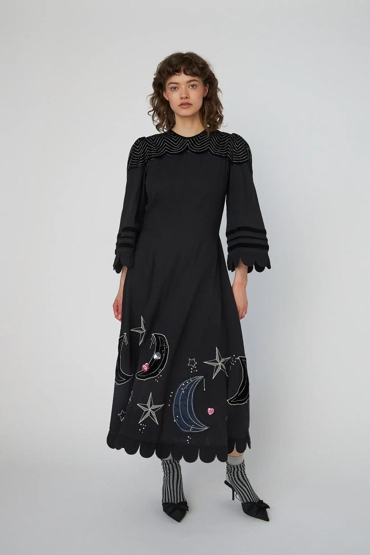 STELLA NOVA MOON AND STAR EMBROIDERED MIDI DRESS