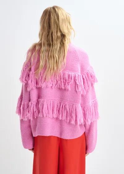 ESSENTIEL ANTWERP PINK SWEATER WITH FRINGE DETAIL