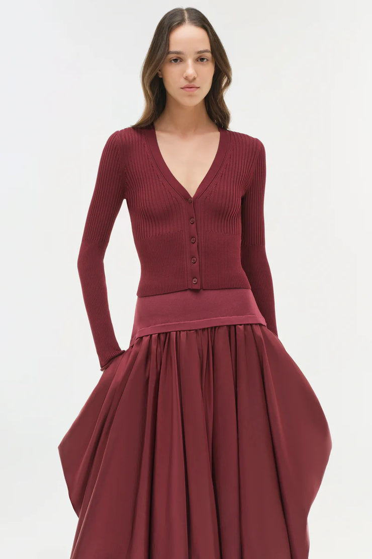 SIMKHAI CORINN TAFFETA KNIT MIDI SKIRT