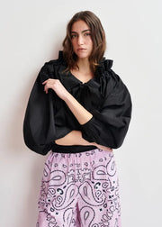 ESSENTIEL ANTWERP COTTON RUFFLE TOP BLACK