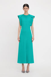 VICTORIA BECKHAM CAP SLEEVE DRESS IN PEACOCK