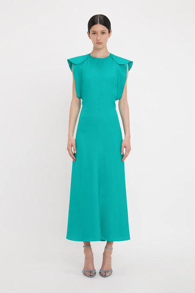 VICTORIA BECKHAM CAP SLEEVE DRESS IN PEACOCK