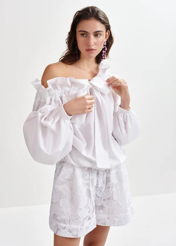 ESSENTIEL ANTWERP COTTON RUFFLE TOP WHITE
