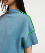 ESSENTIEL ANTWERP BLUE SHORT-SLEEVED SWEATER WITH GREEN PIPING