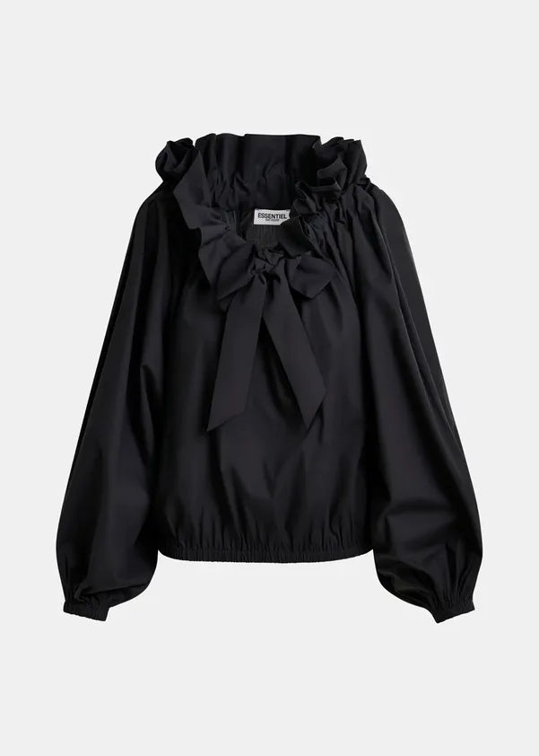 ESSENTIEL ANTWERP COTTON RUFFLE TOP BLACK