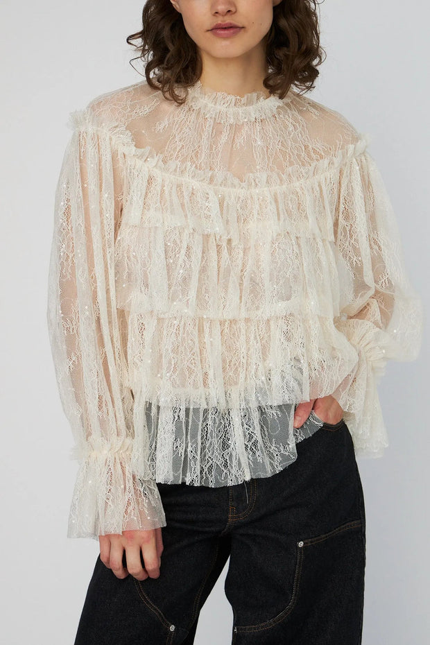 STELLA NOVA SHEER FRILL LACE BLOUSE