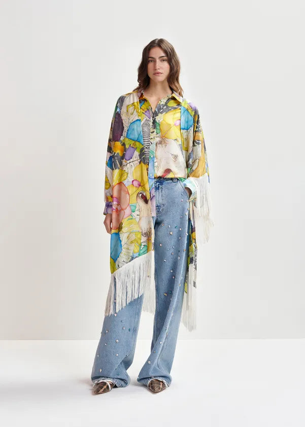ESSENTIEL ANTWERP MULTICOLOR SILK KIMONO