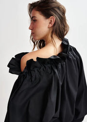 ESSENTIEL ANTWERP COTTON RUFFLE TOP BLACK