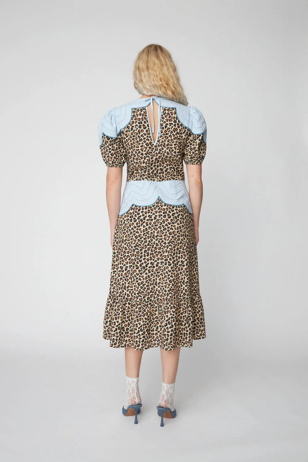 STELLA NOVA LEOPARD MIDI DRESS WITH EMBROIDERY