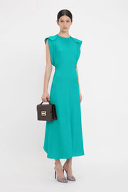 VICTORIA BECKHAM CAP SLEEVE DRESS IN PEACOCK