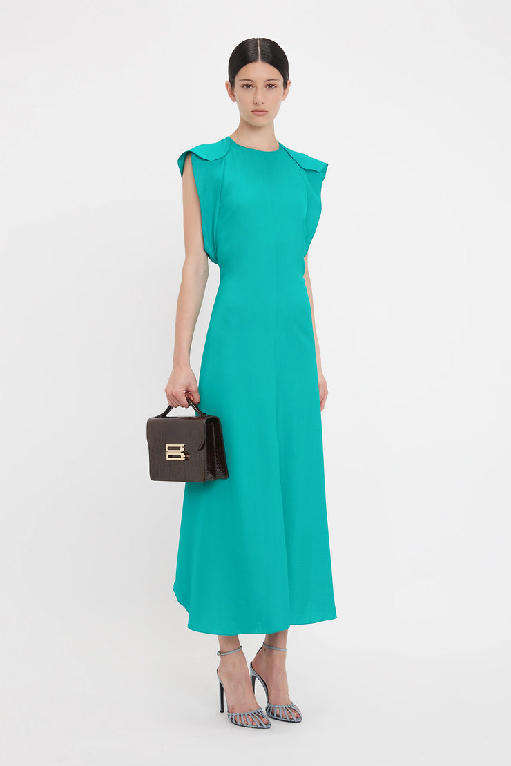 VICTORIA BECKHAM CAP SLEEVE DRESS IN PEACOCK