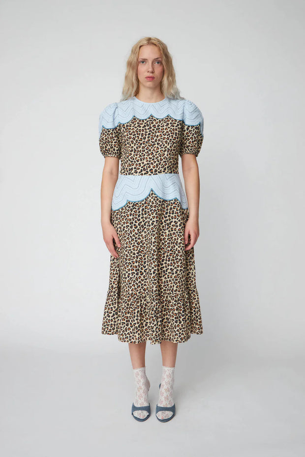 STELLA NOVA LEOPARD MIDI DRESS WITH EMBROIDERY