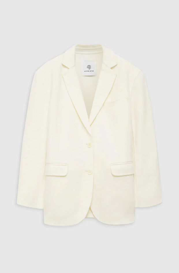 ANINE BING WHITE CASHMERE BLEND QUINN BLAZER