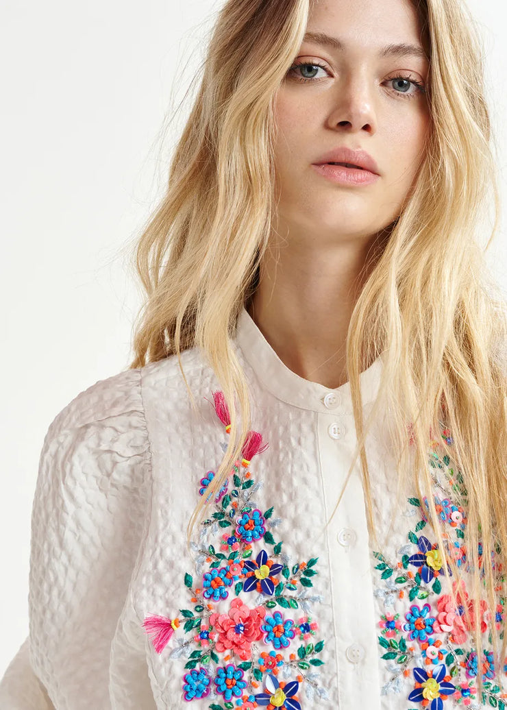 ESSENTIEL ANTWERP WHITE EMBELLISHED SHIRT